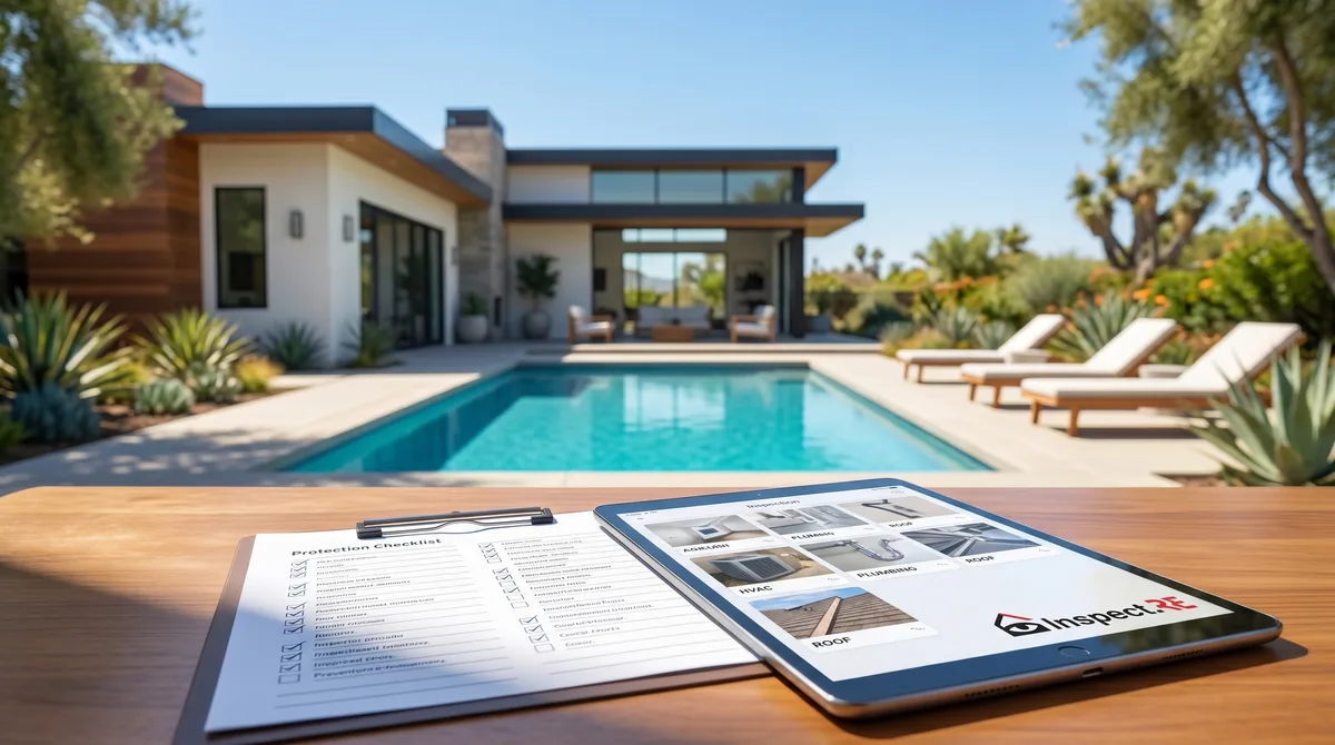 Los Angeles home buyer using Inspection.re home inspection checklist to evaluate California property with inspector