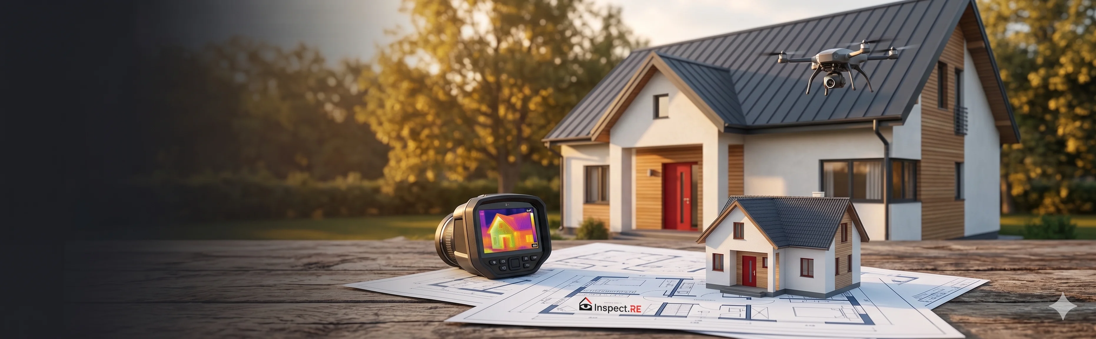 Inspection.re home inspection tools: infrared thermal camera, drone, and LIDAR floor plan blueprints in California