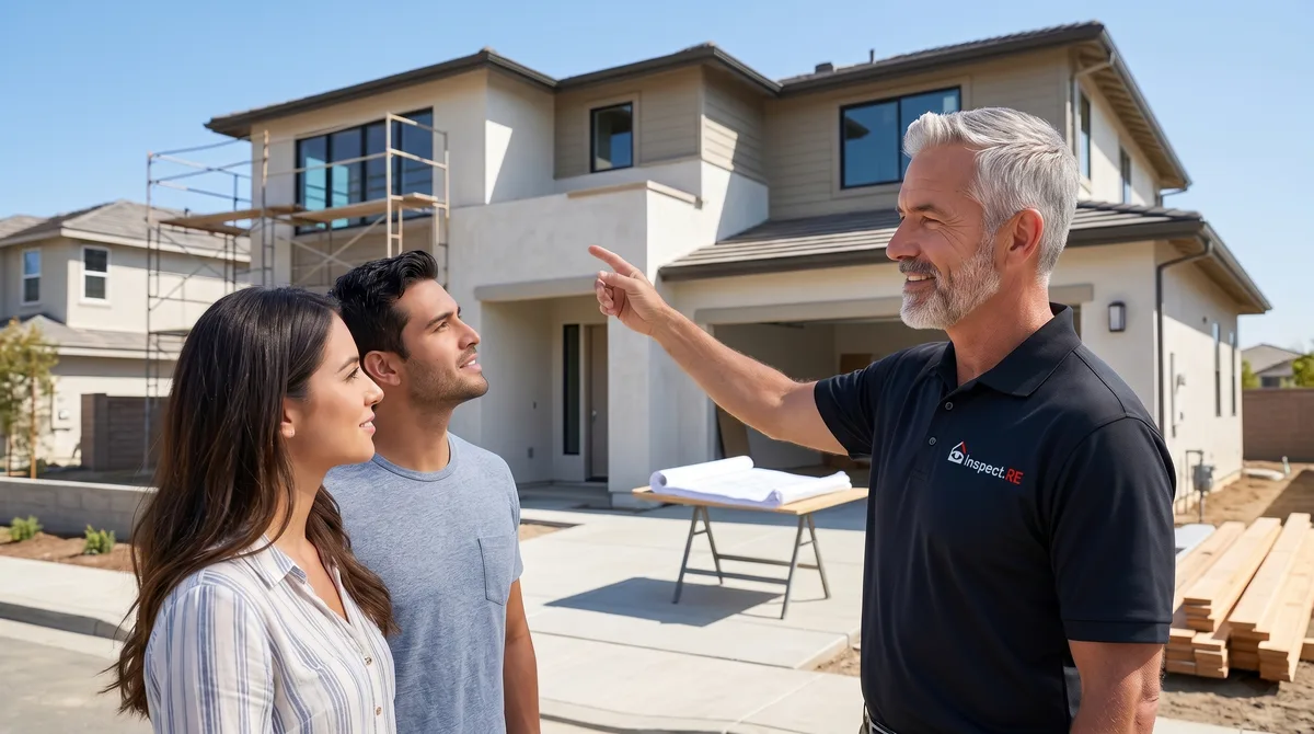 Inspection.re home inspector performing detailed new construction inspection on California home to catch defects city code inspectors miss